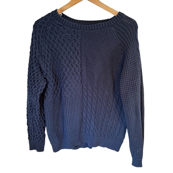 Free Assembly Women’s Mixed Cable Knit Navy Blue Cozy Fisherman Sweater Sz XL - Picture 1 of 8